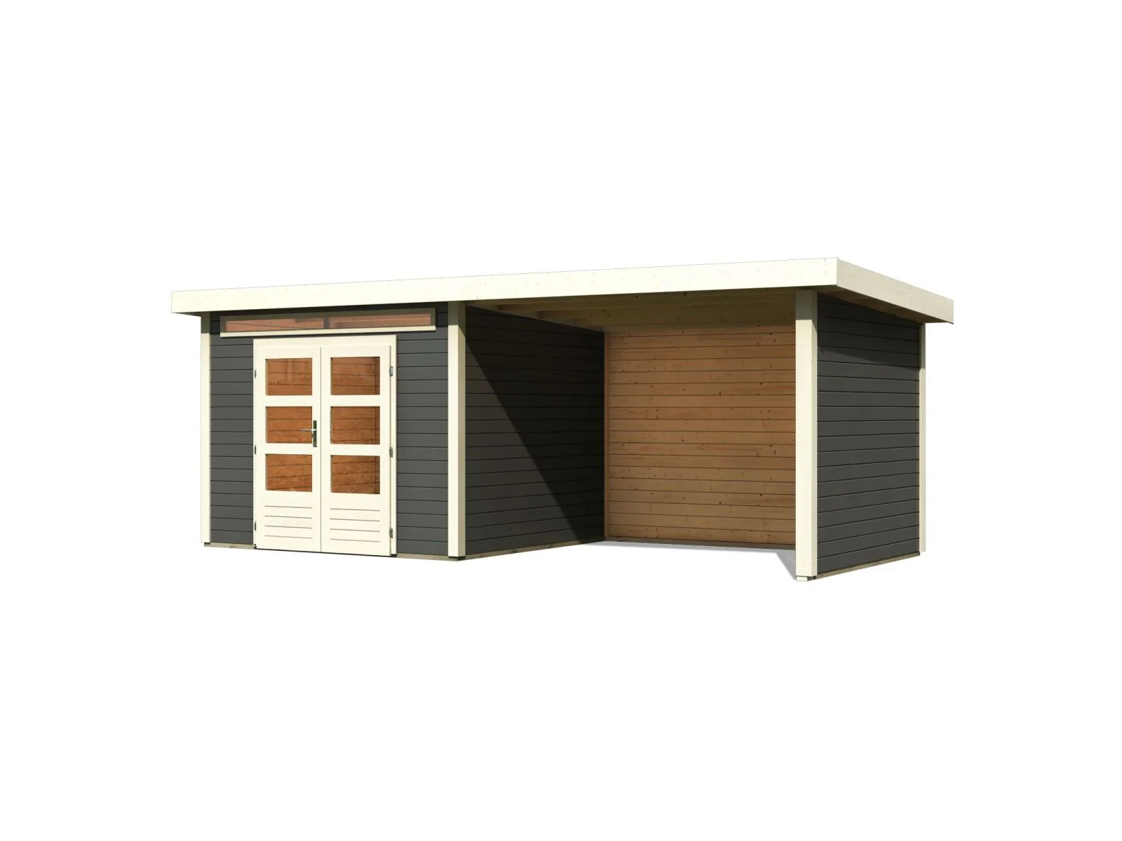 Karibu Gartenhaus Kandern 6 in terragrau mit Anbaudach 3,2 Meter inkl. Rück- und Seitenwand - Image 4
