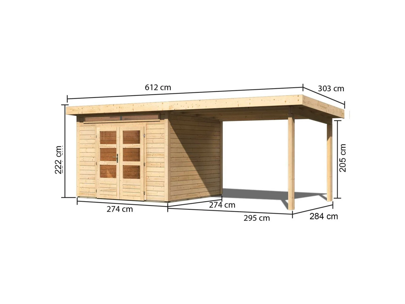 Karibu Gartenhaus Kandern 6 mit Anbaudach 2,95 Meter - Image 3