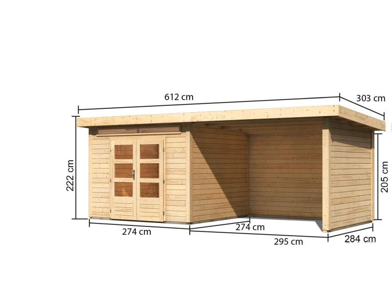 Karibu Gartenhaus Kandern 6 mit Anbaudach 2,95 Meter inklusive Rück-und Seitenwand - Image 3