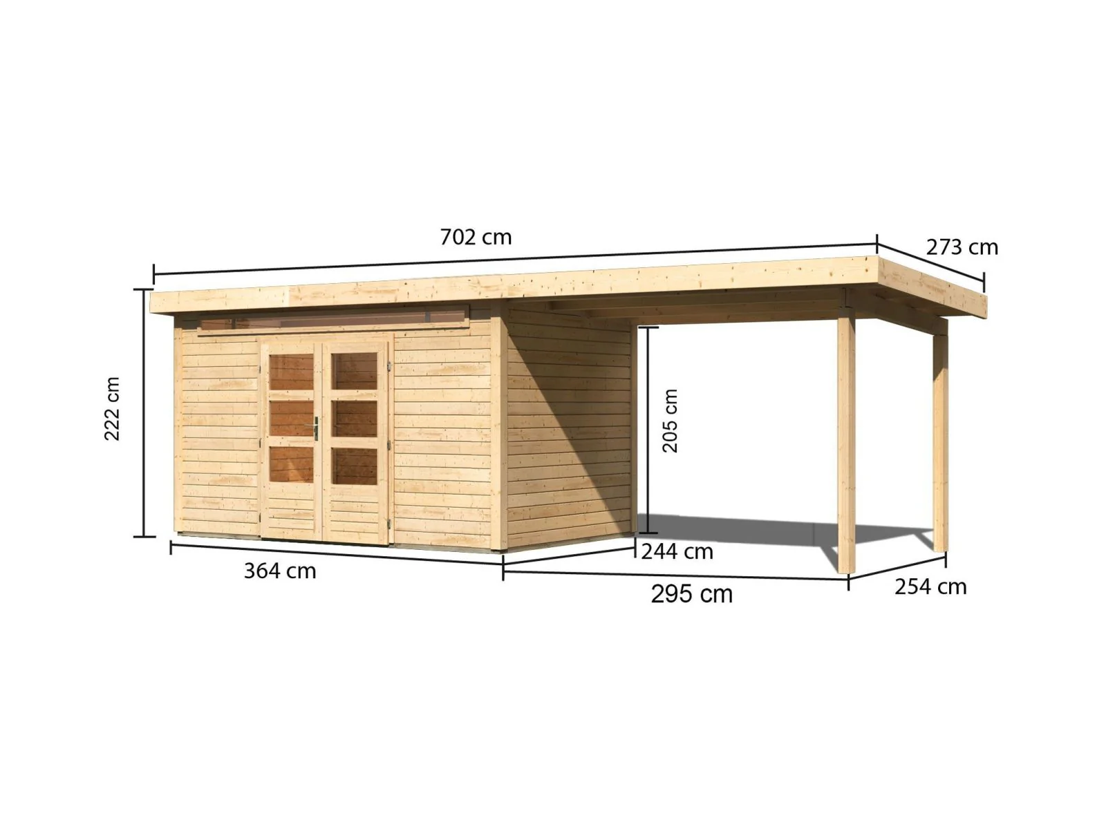 Karibu Gartenhaus Kandern 7 mit  Anbaudach 2,95 Meter - Image 2