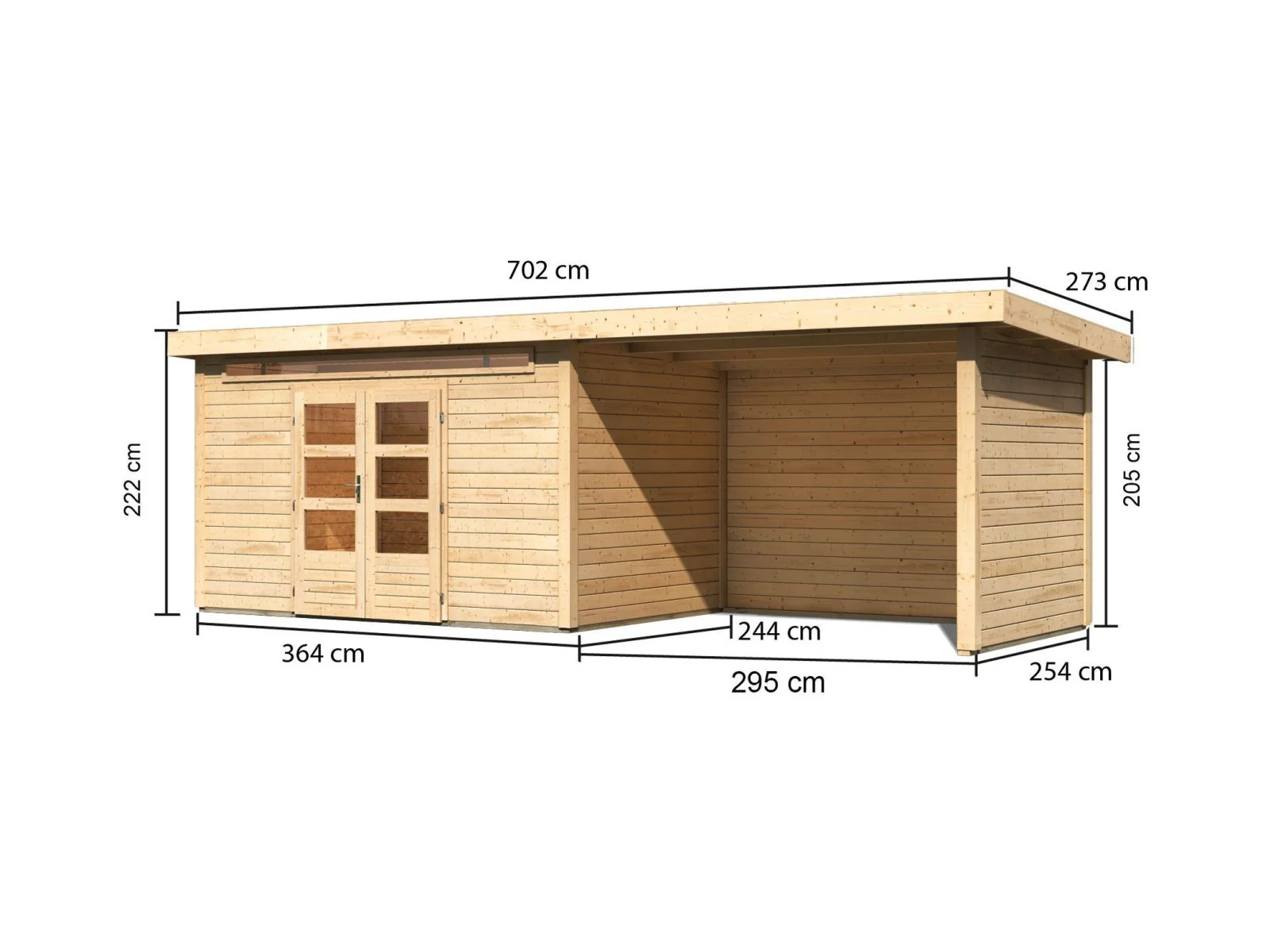 Karibu Gartenhaus Kandern 7 mit Anbaudach 2,95 Meter inklusive Rück-und Seitenwand - Image 2