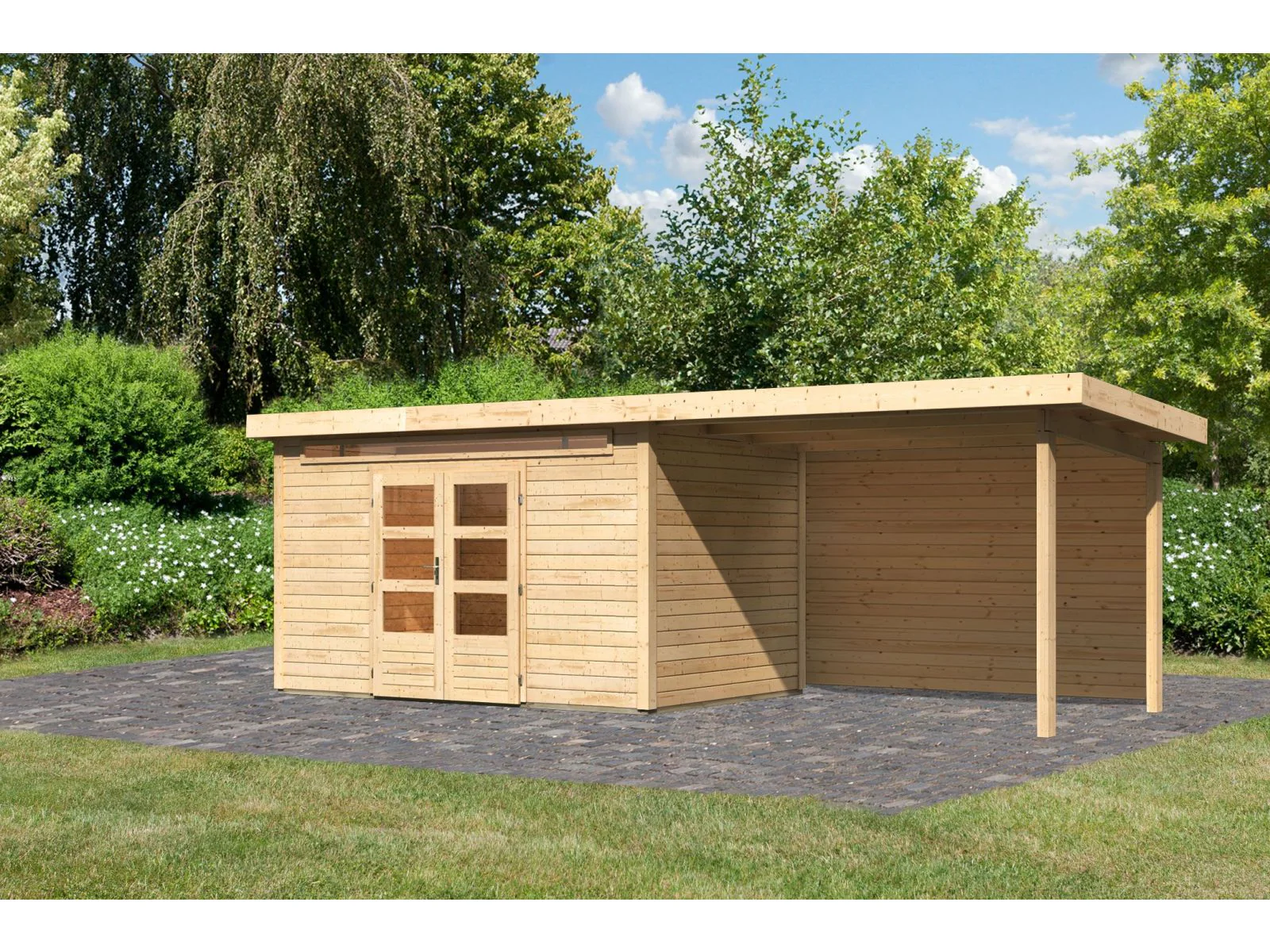 Karibu Gartenhaus Kandern 7 mit Anbaudach 3,2 Meter inkl. Rückwand - Image 2