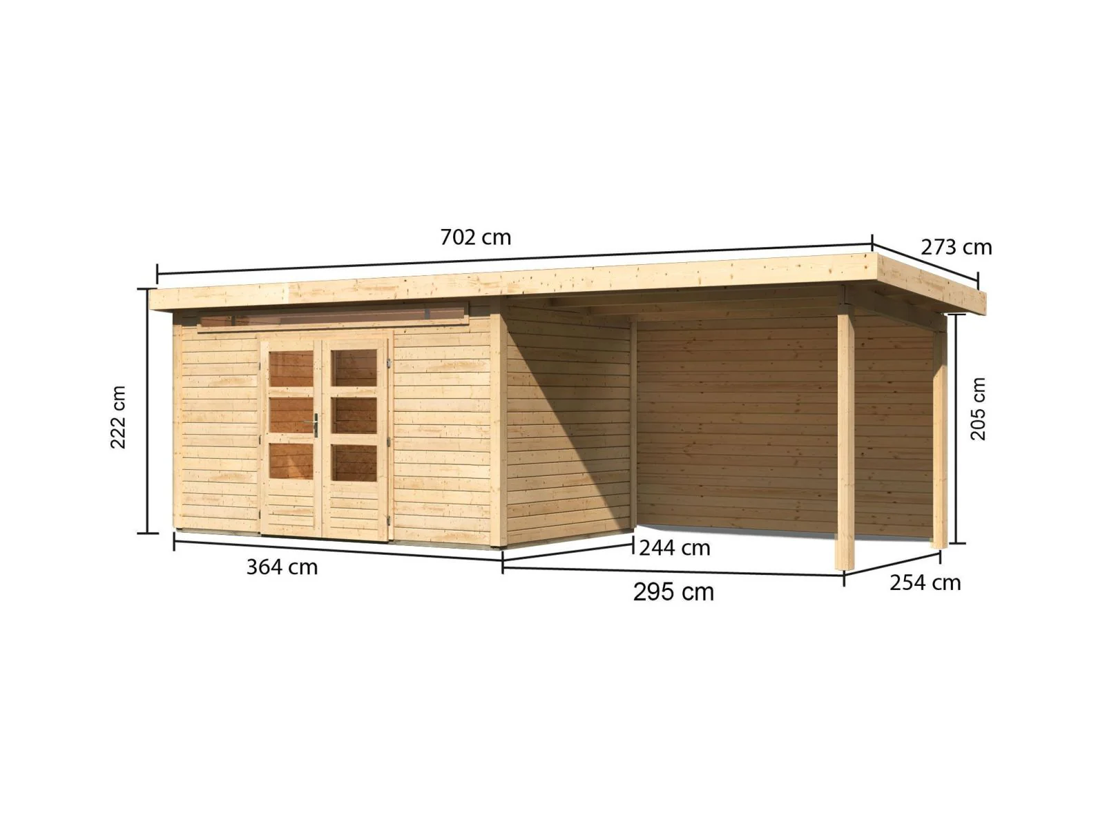 Karibu Gartenhaus Kandern 7 mit Anbaudach 3,2 Meter inkl. Rückwand - Image 3