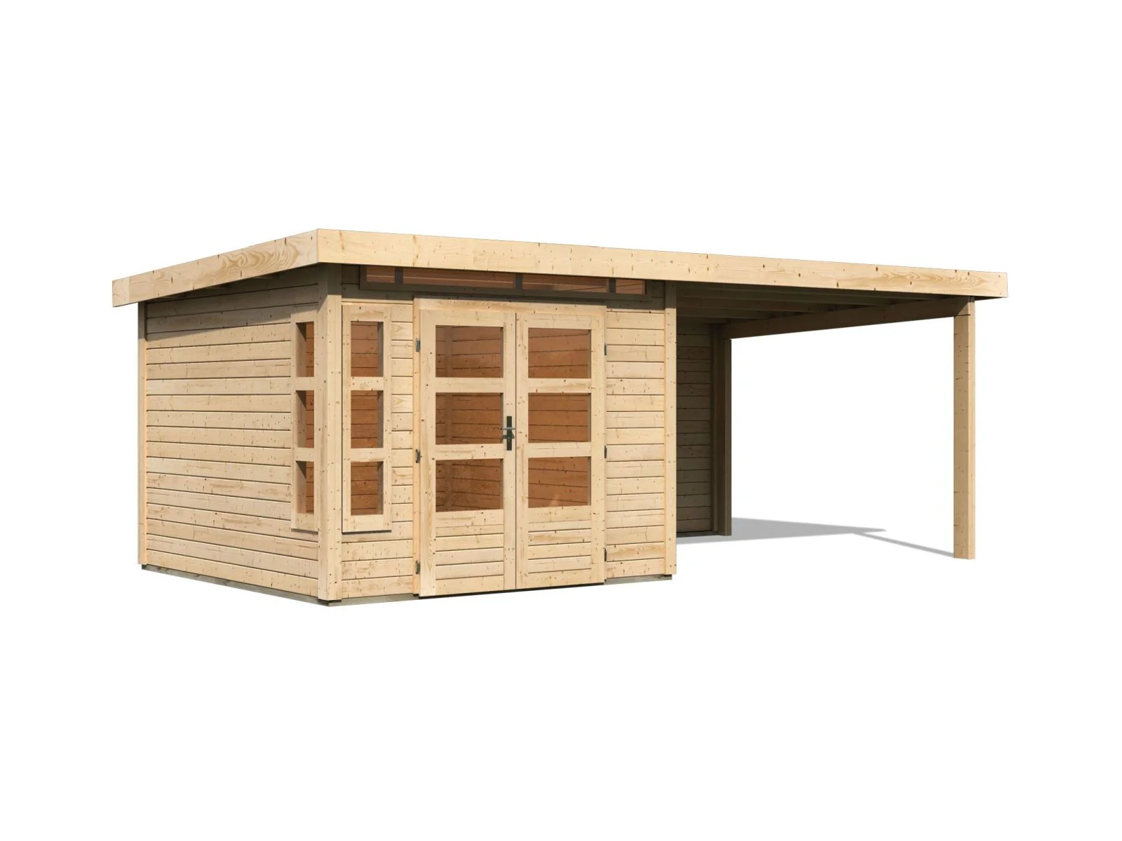 Karibu Gartenhaus Kastorf 6 - natur mit Anbaudach 3,2 m und 28 mm Rückwand - Image 4