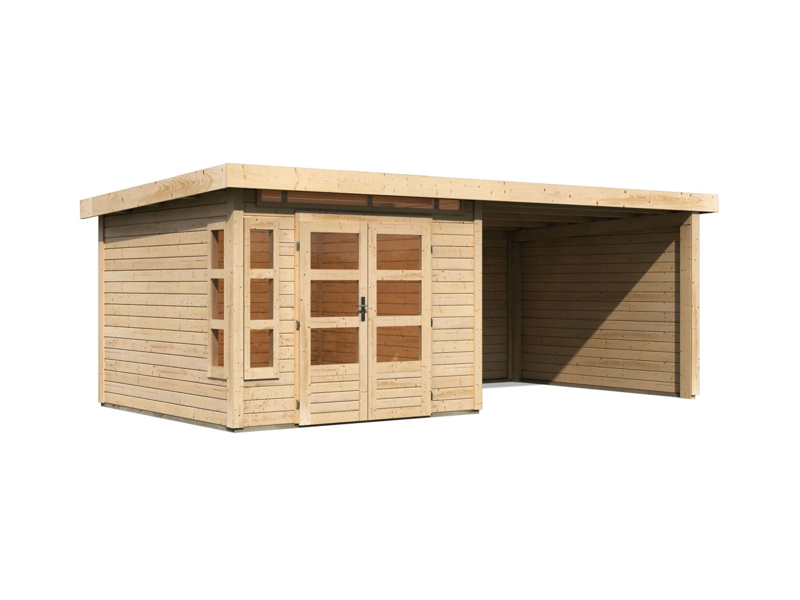 Karibu Gartenhaus Kastorf 6 - natur mit Anbaudach 3,2 m und 28 mm Seiten- und Rückwand - Image 4