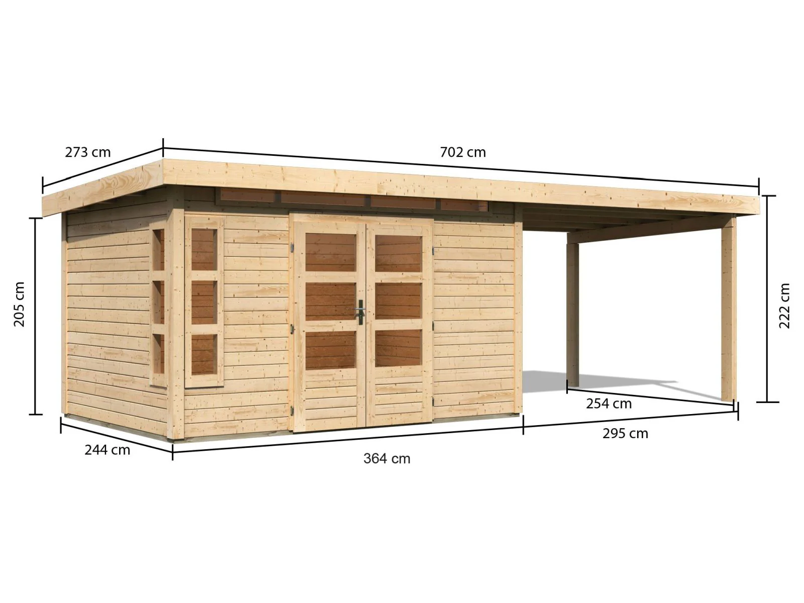 Karibu Gartenhaus Kastorf 7 - natur mit Anbaudach 3,2 m - Image 2