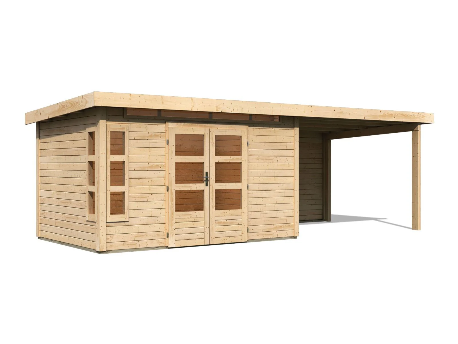 Karibu Gartenhaus Kastorf 7 - natur mit Anbaudach 3,2 m und 28 mm Rückwand - Image 3