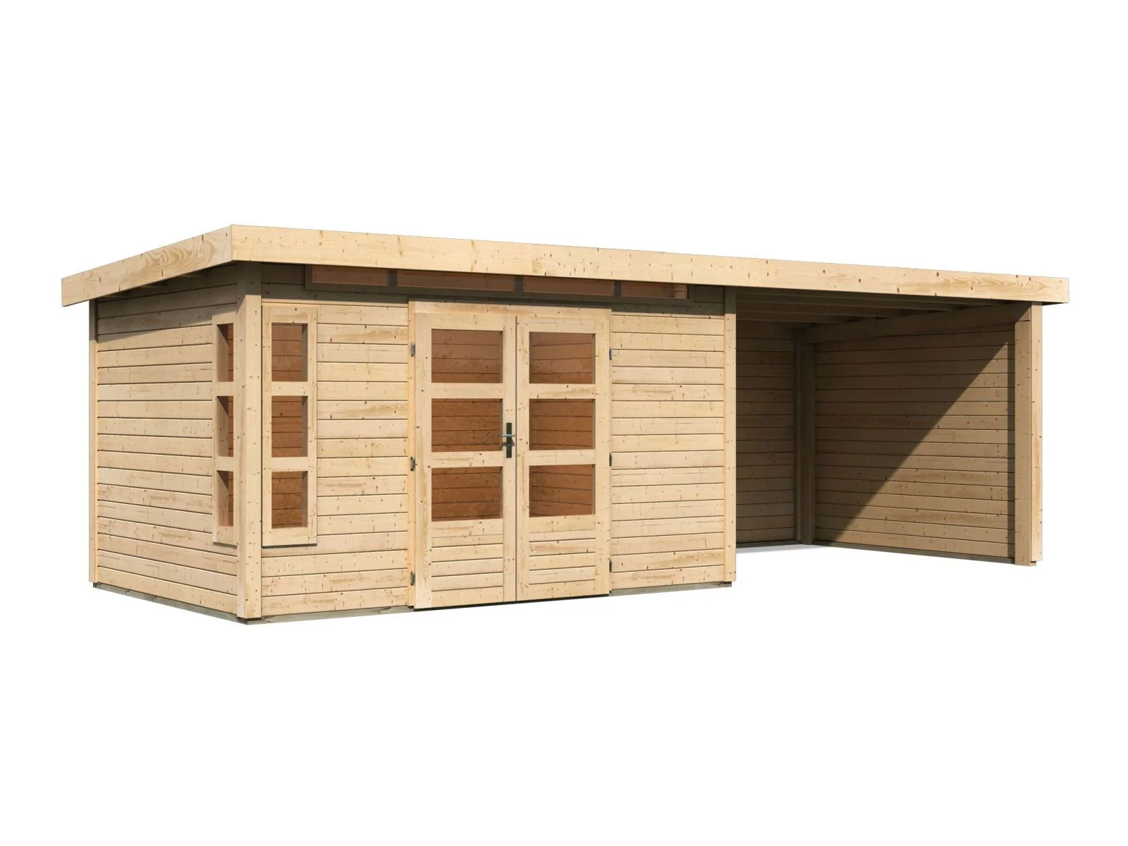 Karibu Gartenhaus Kastorf 7 - natur mit Anbaudach 3,2 m und 28 mm Seiten- und Rückwand - Image 3