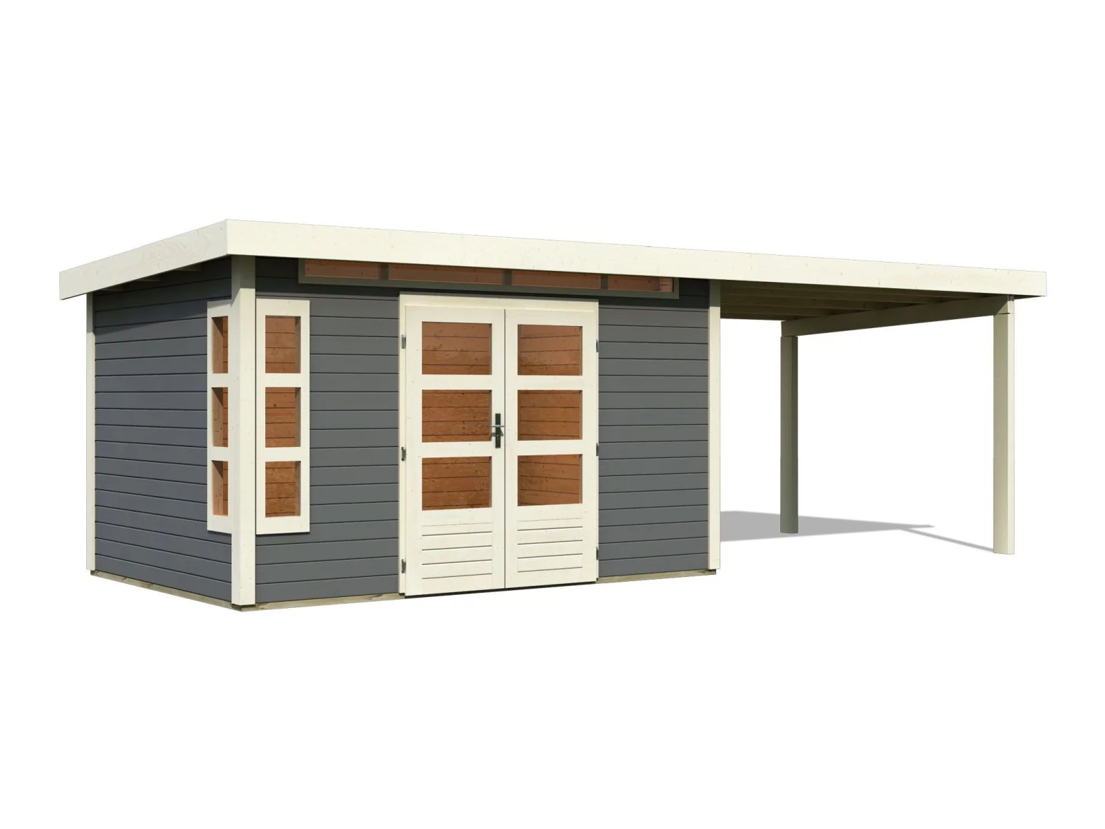 Karibu Gartenhaus Kastorf 7 - terragrau mit Anbaudach 3,2 m - Image 3