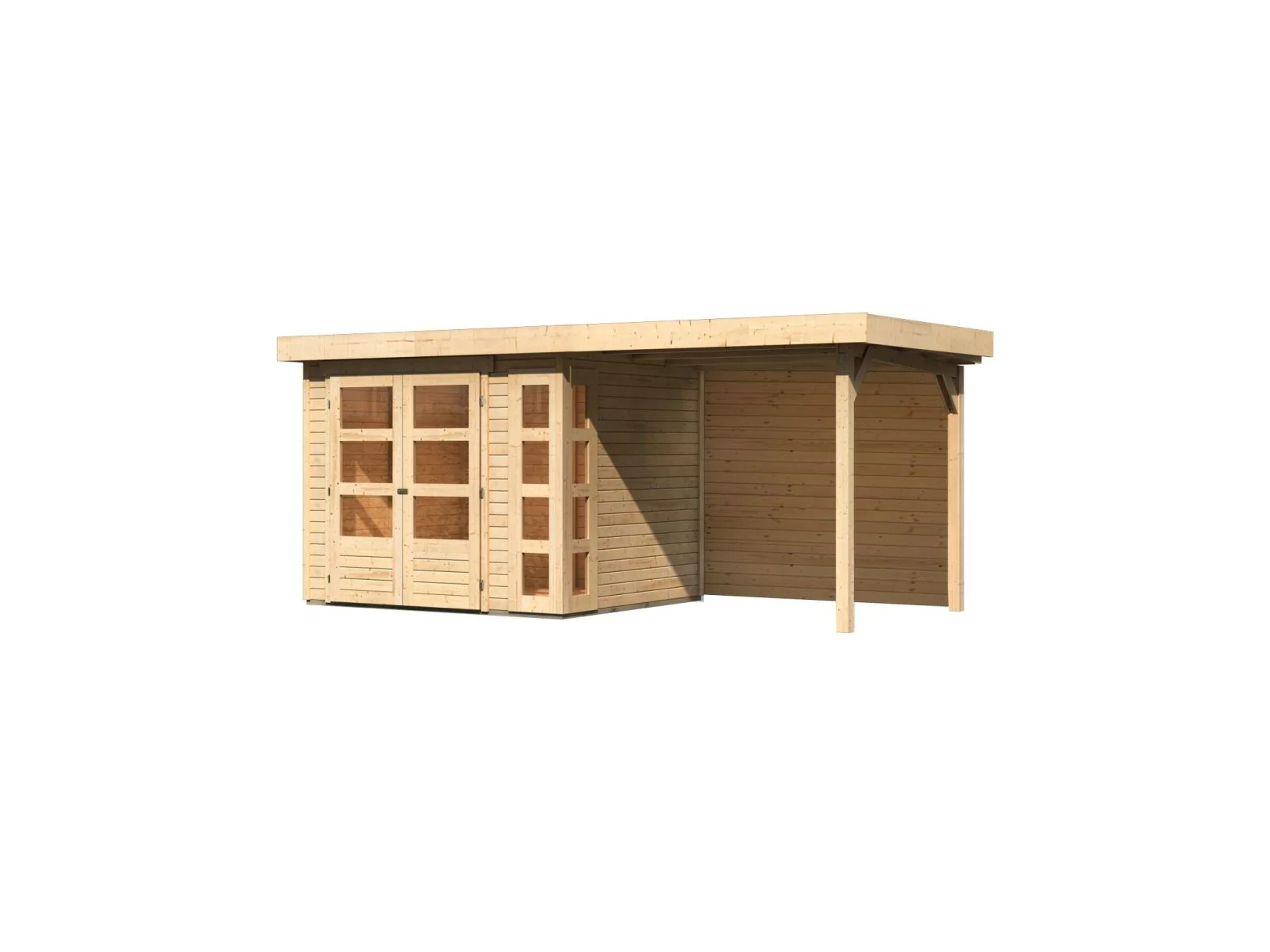 Karibu Gartenhaus Kerko 3 natur mit 2,40 m Anbaudach, Rückwand - Image 2