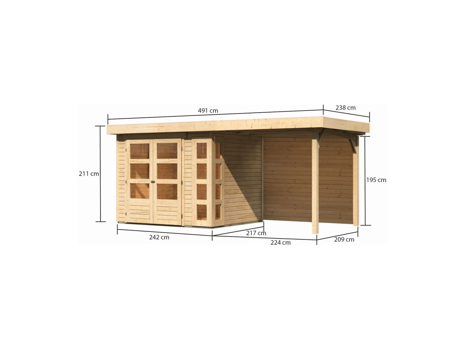 Karibu Gartenhaus Kerko 3 natur mit 2,40 m Anbaudach, Rückwand - Image 3