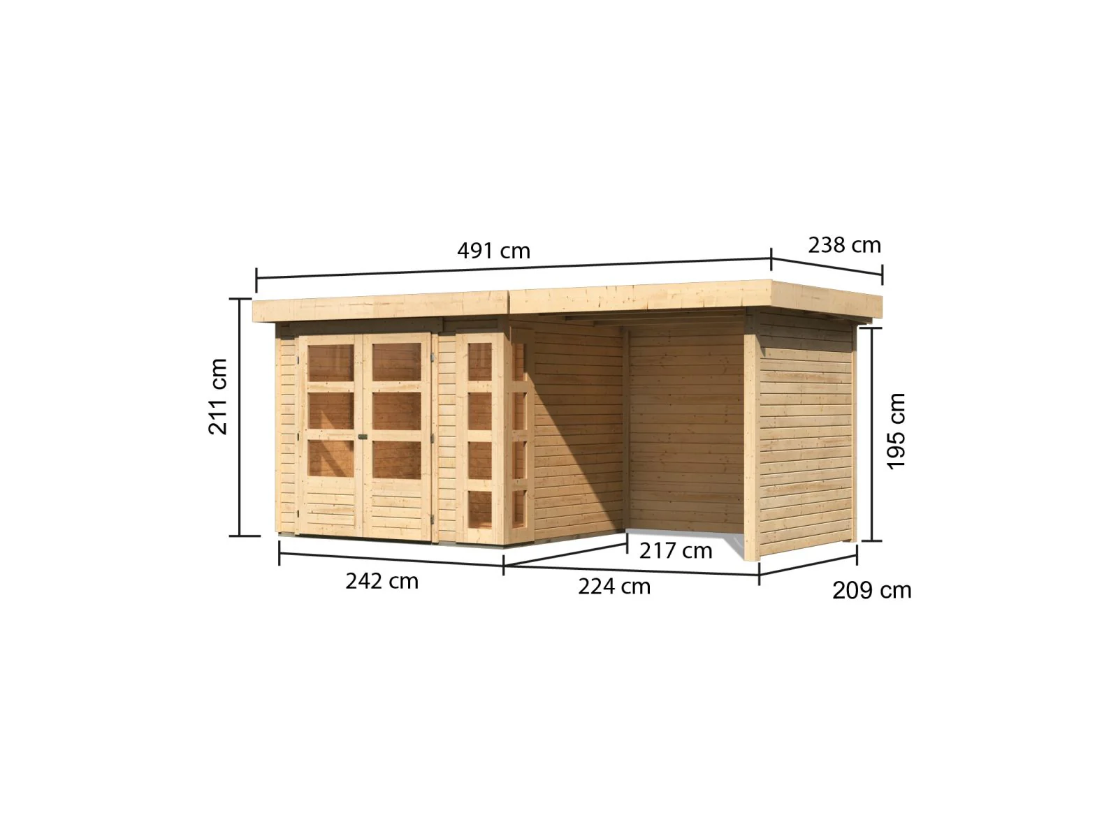 Karibu Gartenhaus Kerko 3 natur mit 2,40 m Anbaudach und Rück-und Seitenwänden - Image 3