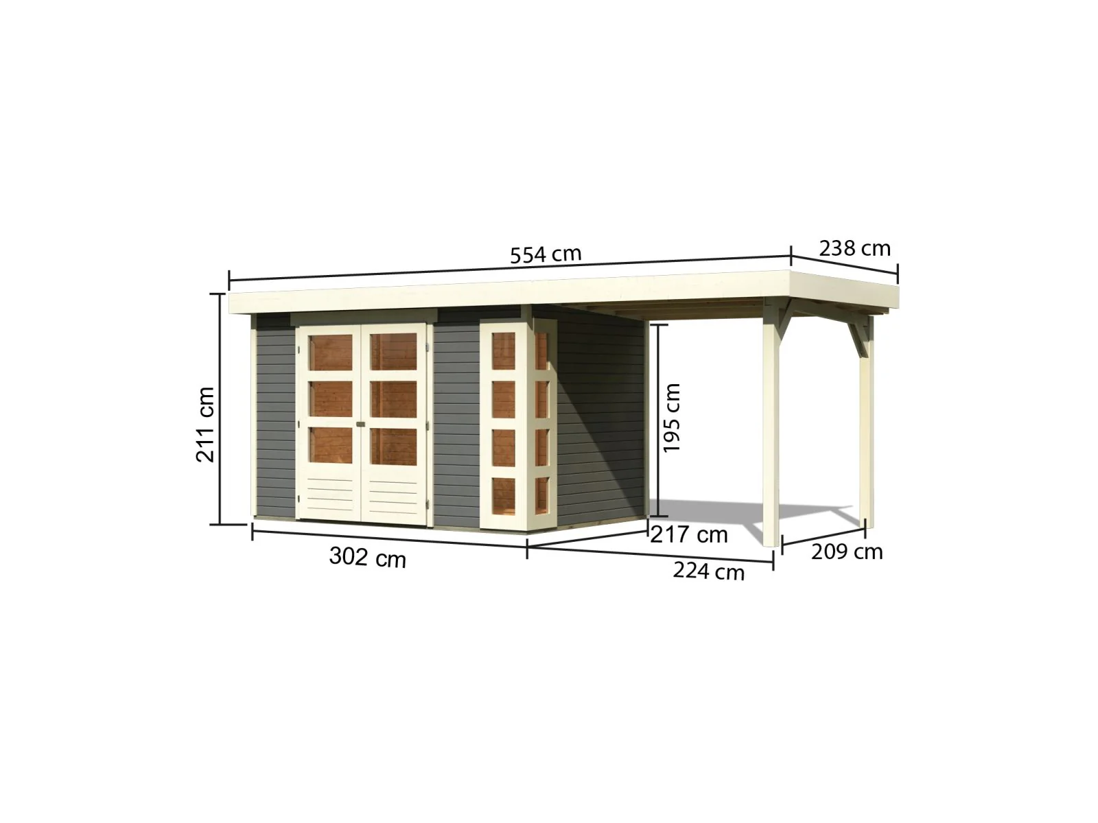 Karibu Gartenhaus Kerko 4 in terragrau mit Anbaudach 2,40 m - Image 3