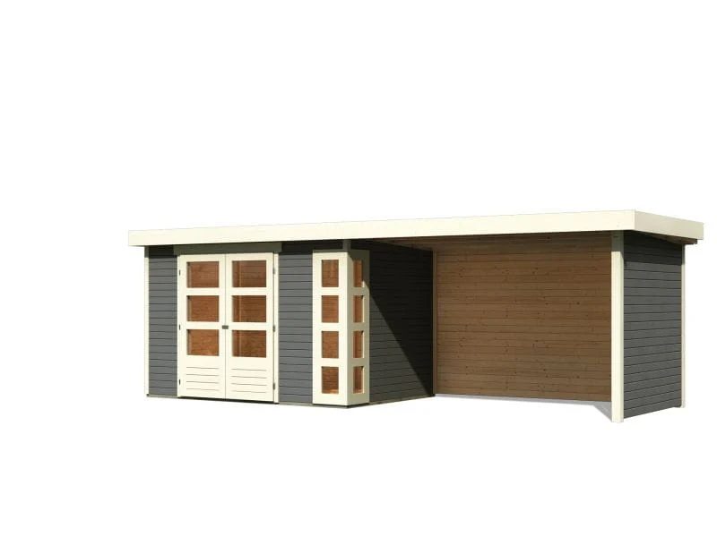 Karibu Gartenhaus Kerko 4 in terragrau mit Anbaudach 2,80 m und Rück-und Seitenwand - Image 2