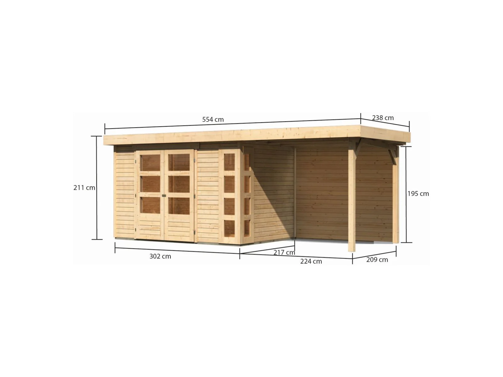 Karibu Gartenhaus Kerko 4 natur mit Anbaudach 2,40 m, Rückwand - Image 3