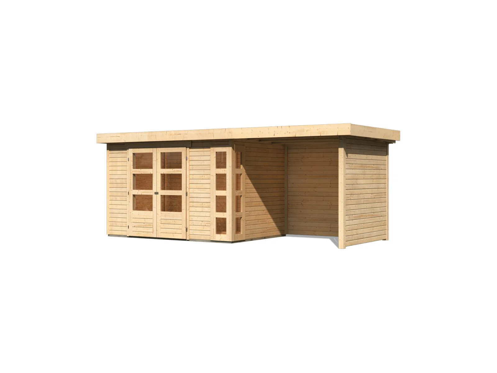 Karibu Gartenhaus Kerko 4 natur mit Anbaudach 2,40 m und Rück-und Seitenwand - Image 2
