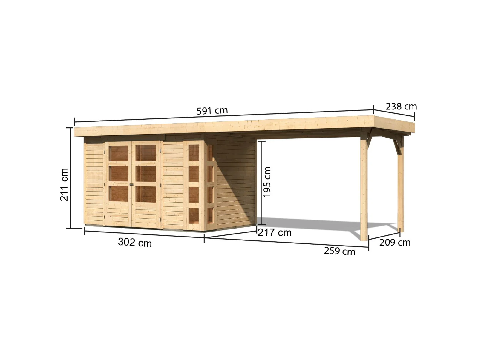 Karibu Gartenhaus Kerko 4 natur mit Anbaudach 2,80 m - Image 3