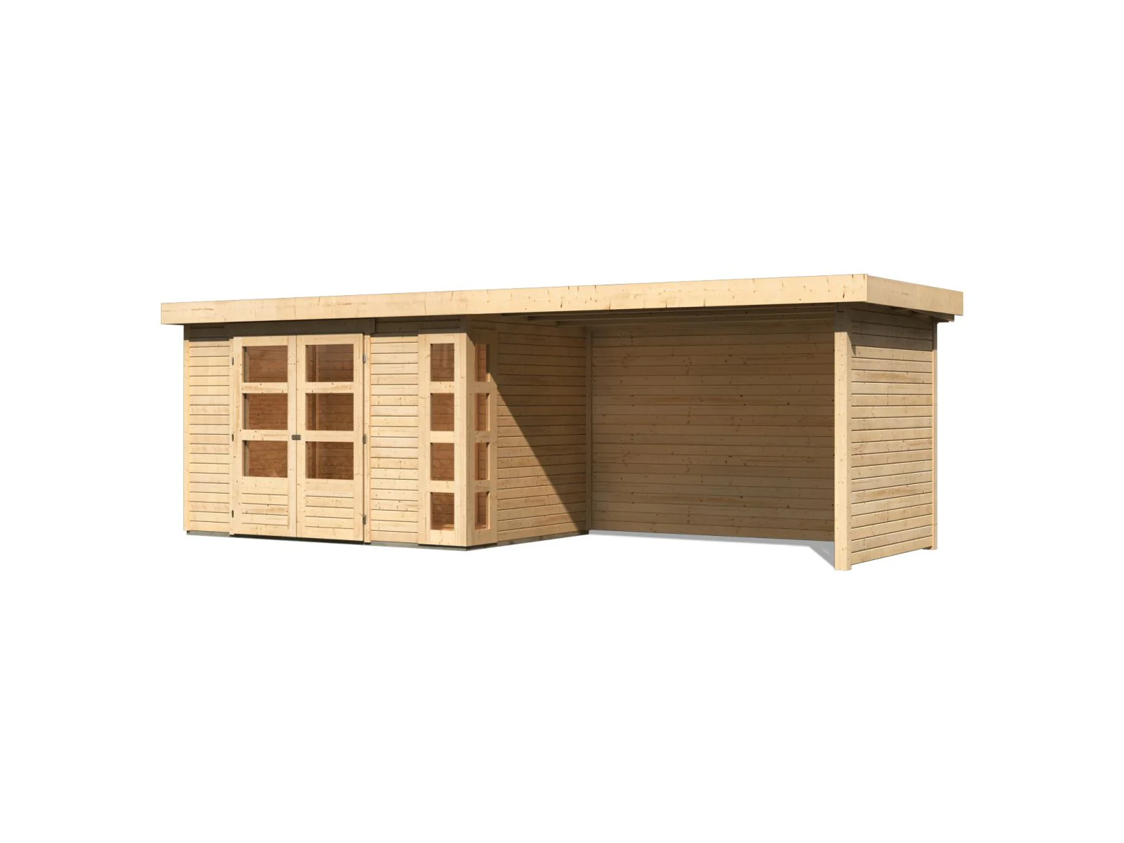 Karibu Gartenhaus Kerko 4 natur mit Anbaudach 2,80 m inklusive Rück-und Seitenwand - Image 2