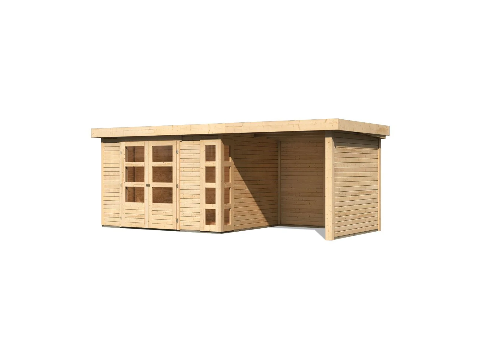 Karibu Gartenhaus Kerko 5 natur mit Anbaudach 2,40 m inkl. Seiten- und Rückwand - Image 2