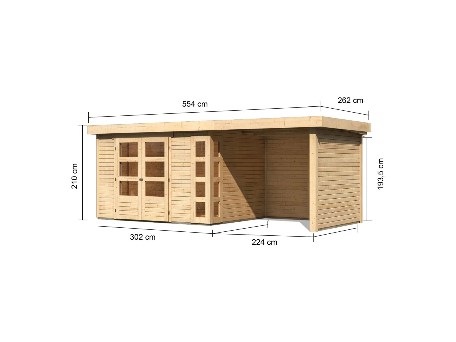 Karibu Gartenhaus Kerko 5 natur mit Anbaudach 2,40 m inkl. Seiten- und Rückwand - Image 3