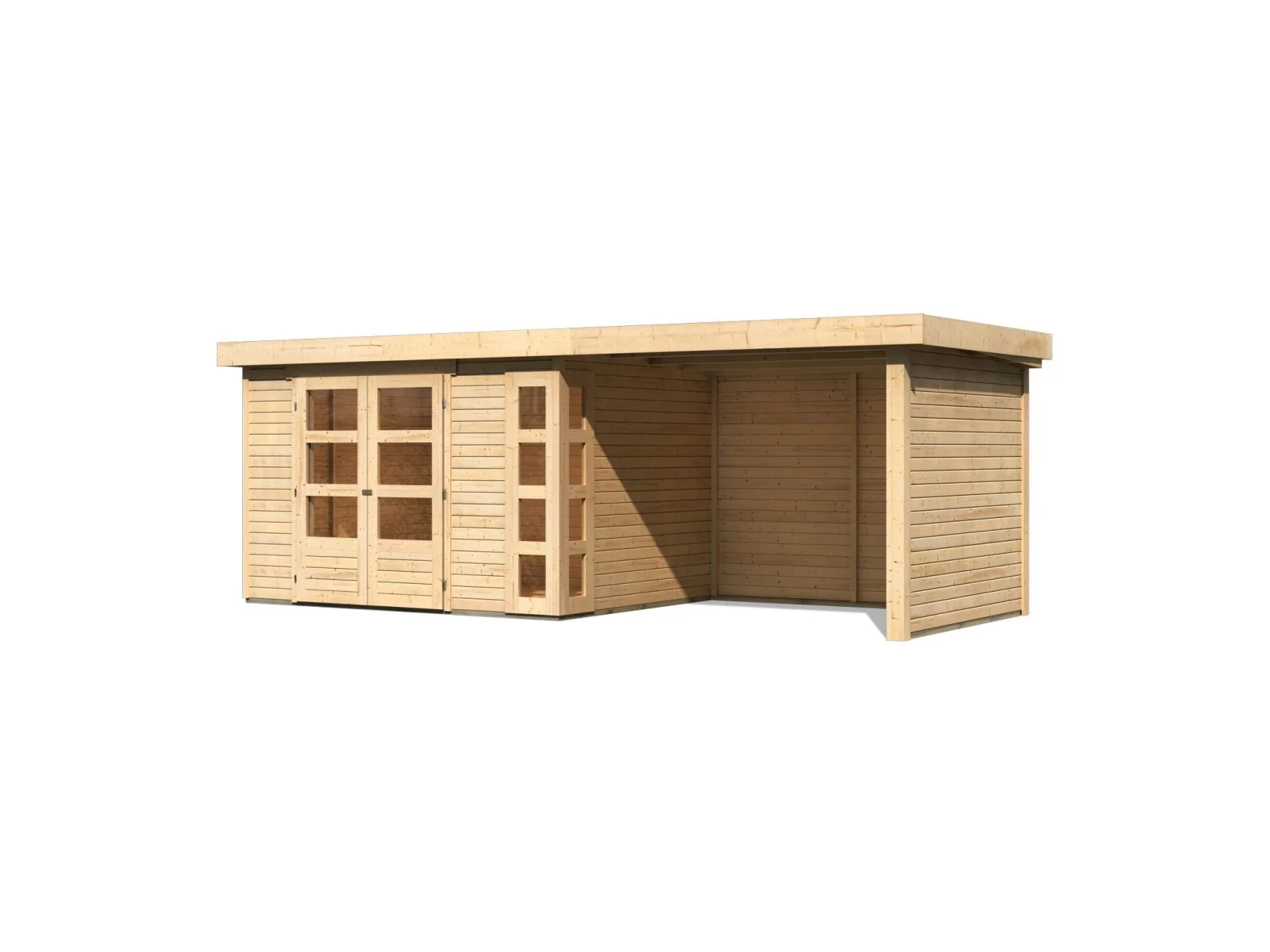 Karibu Gartenhaus Kerko 5 natur mit Anbaudach 2,80 m inkl. Seiten- und Rückwand - Image 2