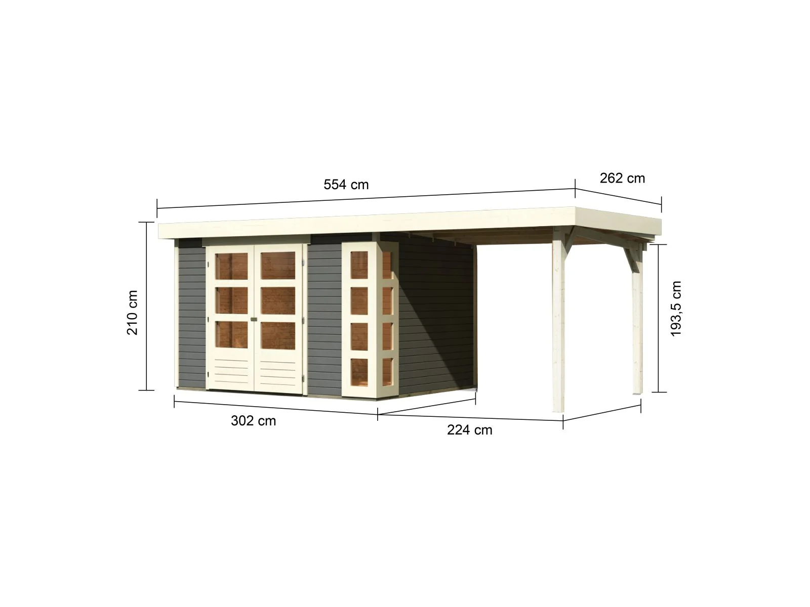 Karibu Gartenhaus Kerko 5 terragrau mit Anbaudach 2,40 m - Image 3