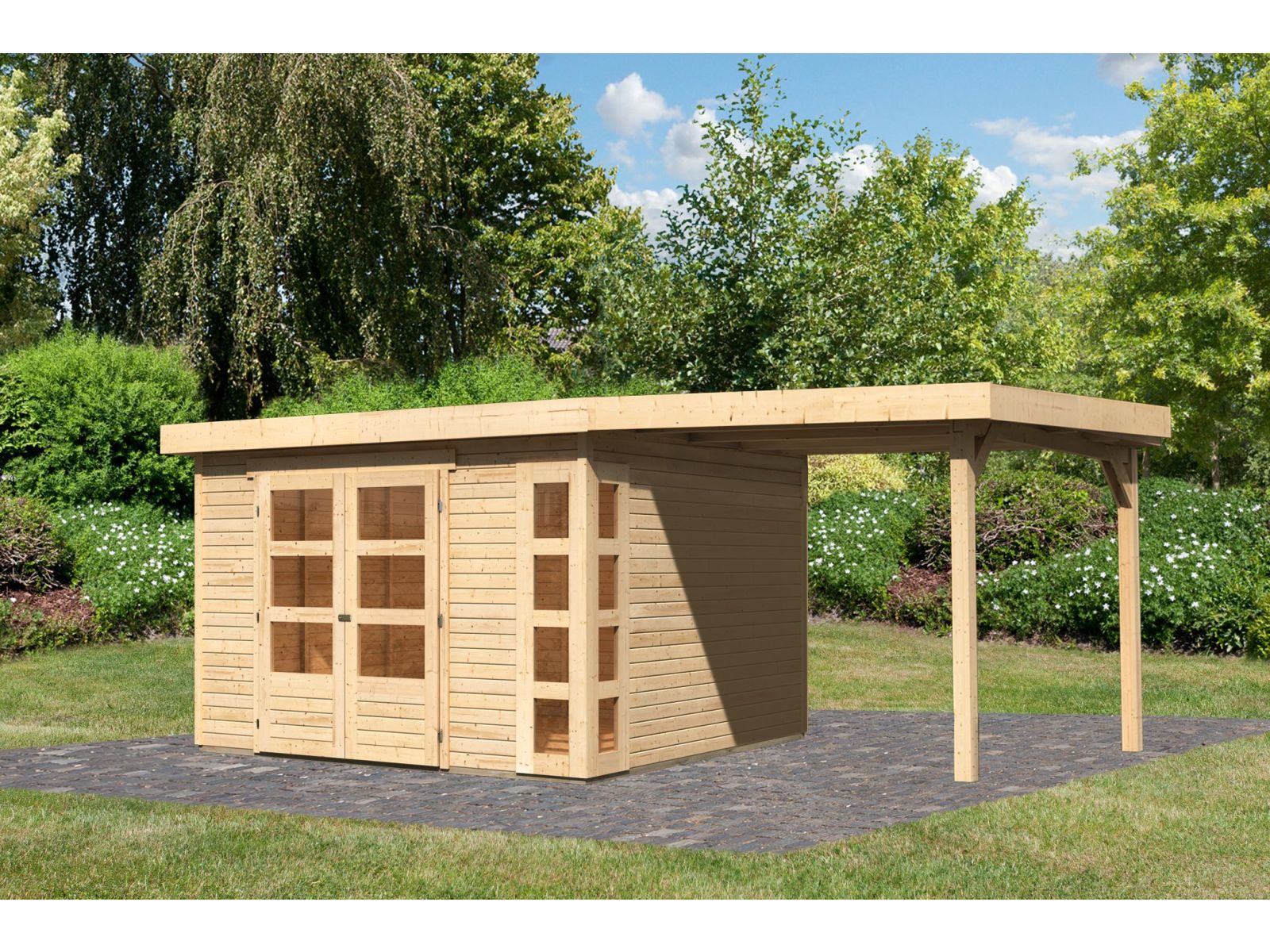 Karibu Gartenhaus Kerko 6 mit 2,40 m Anbaudach, 19 mm, natur - Image 2
