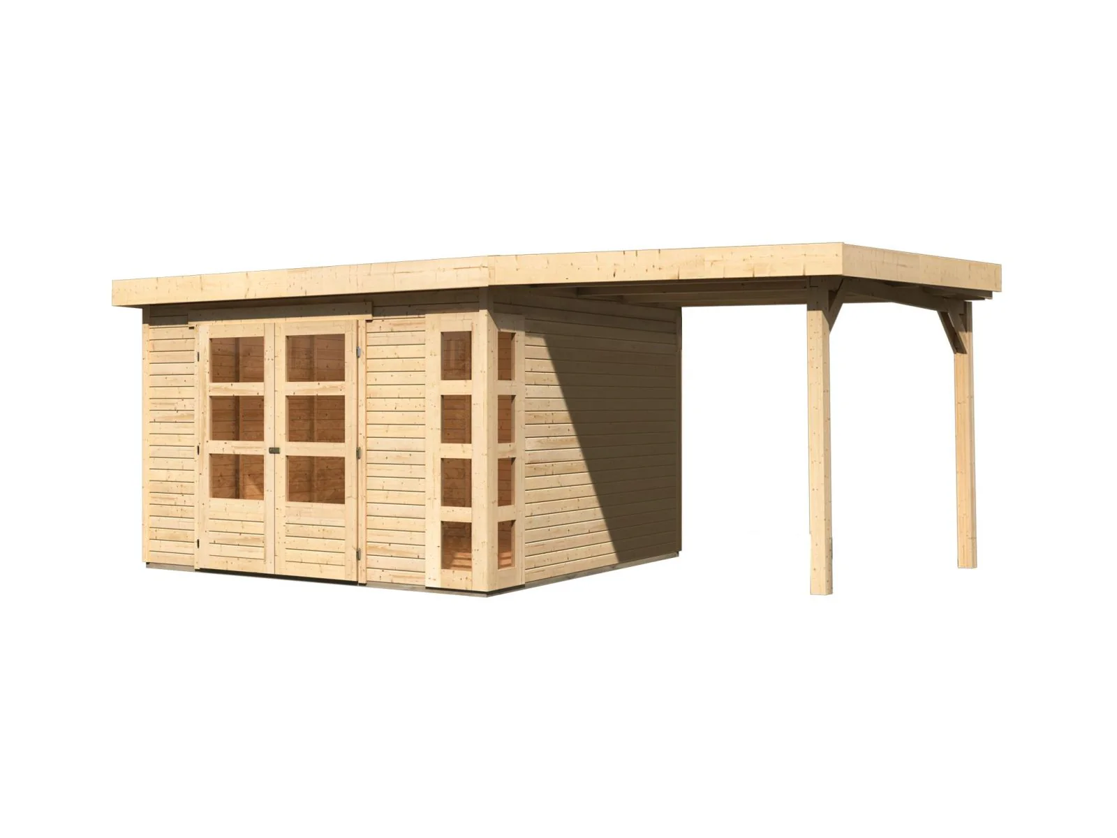 Karibu Gartenhaus Kerko 6 mit 2,40 m Anbaudach, 19 mm, natur - Image 3