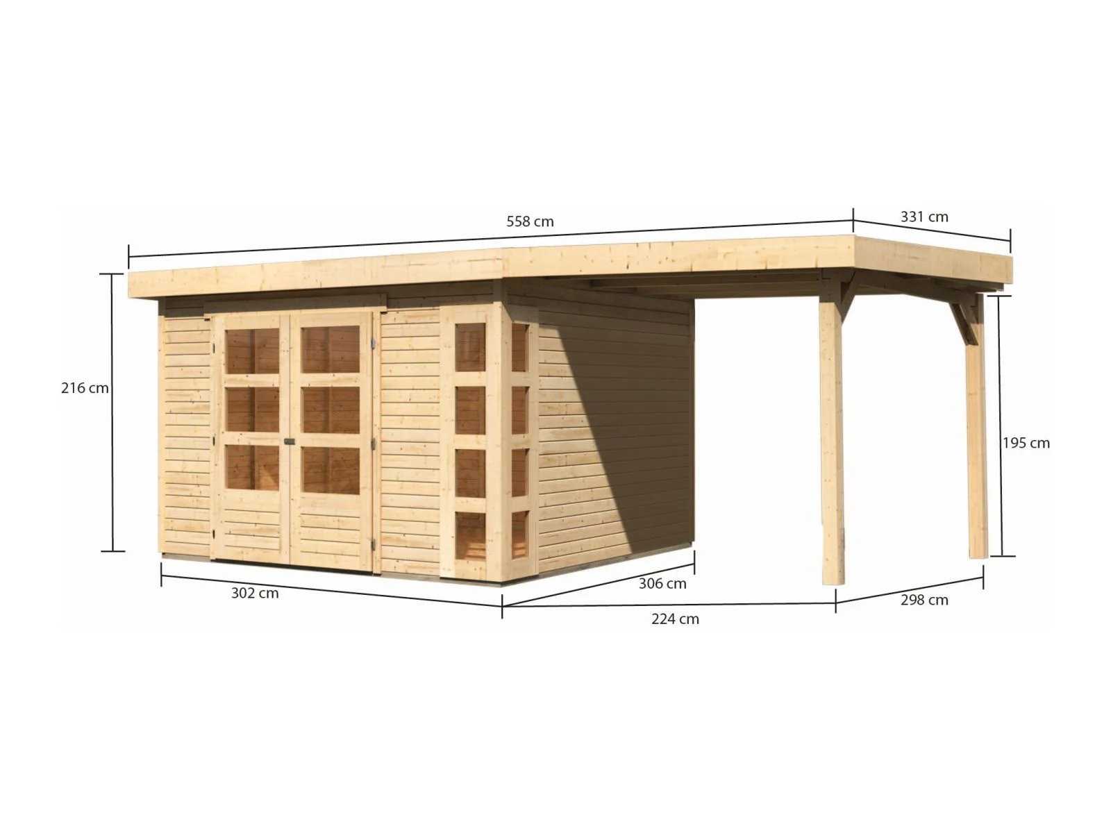 Karibu Gartenhaus Kerko 6 mit 2,40 m Anbaudach, 19 mm, natur - Image 4
