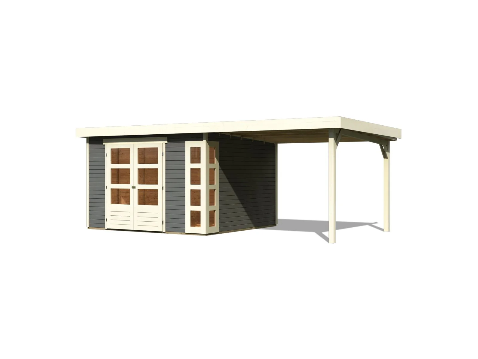 Karibu Gartenhaus Kerko 6 mit 2,40 m Anbaudach, 19 mm, terragrau - Image 2
