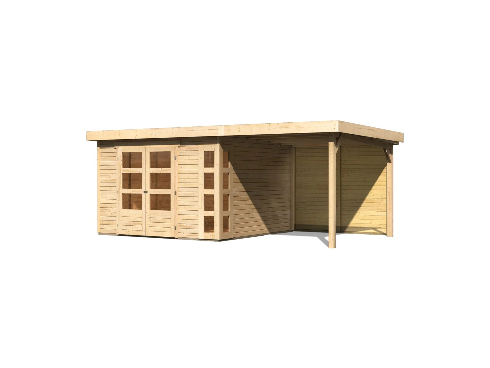 Karibu Gartenhaus Kerko 6 natur mit 2,40 m Anbaudach inkl. Rückwand - Image 3