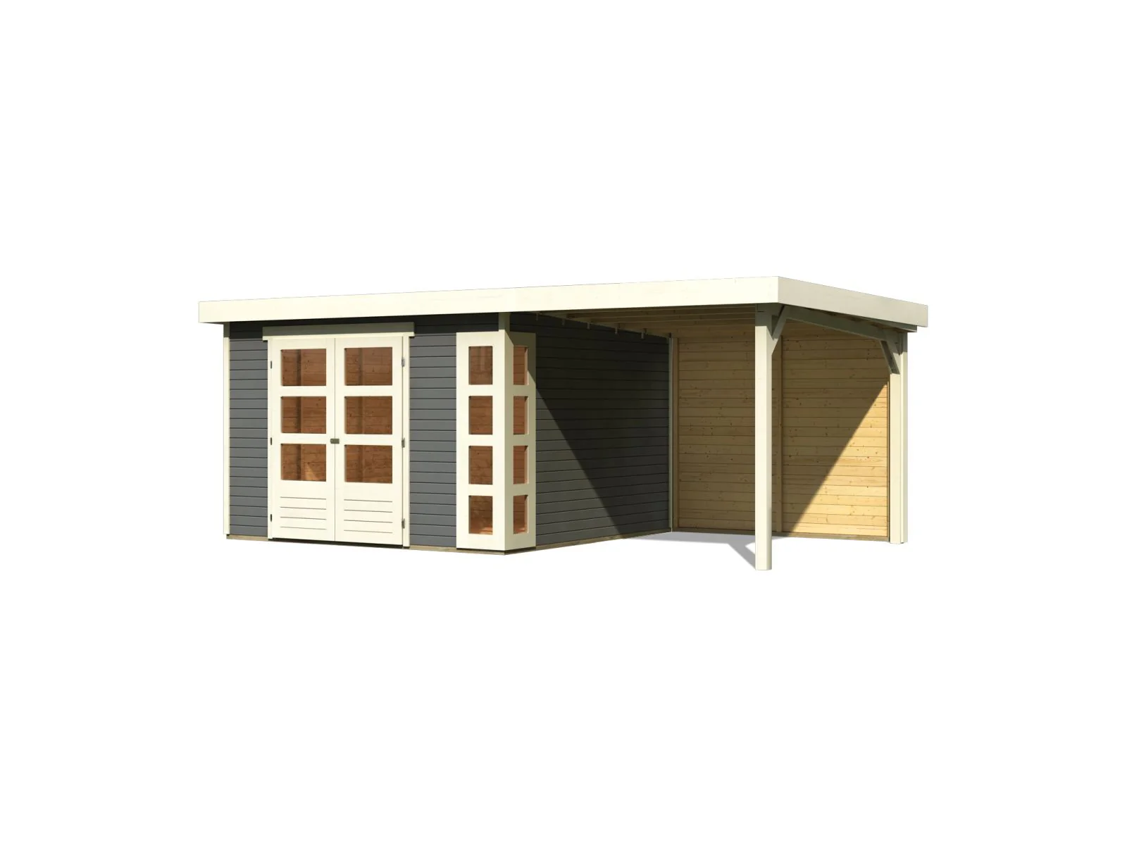 Karibu Gartenhaus Kerko 6 terragrau mit 2,40 m Anbaudach inkl. Rückwand - Image 3