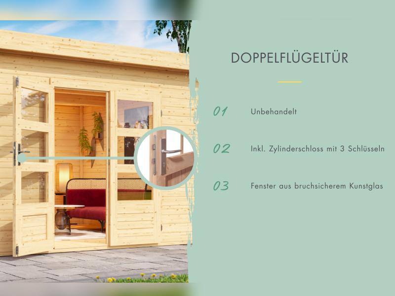 Karibu Gartenhaus Lahar 3,5, natur, inkl. Anbaudach 2,40 m Breite - Image 5