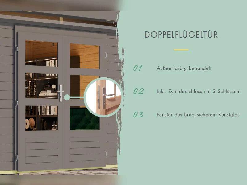 Karibu Gartenhaus Lahar 5, terragrau komplett, inkl. Anbaudach 2,40 m Breite - Image 5