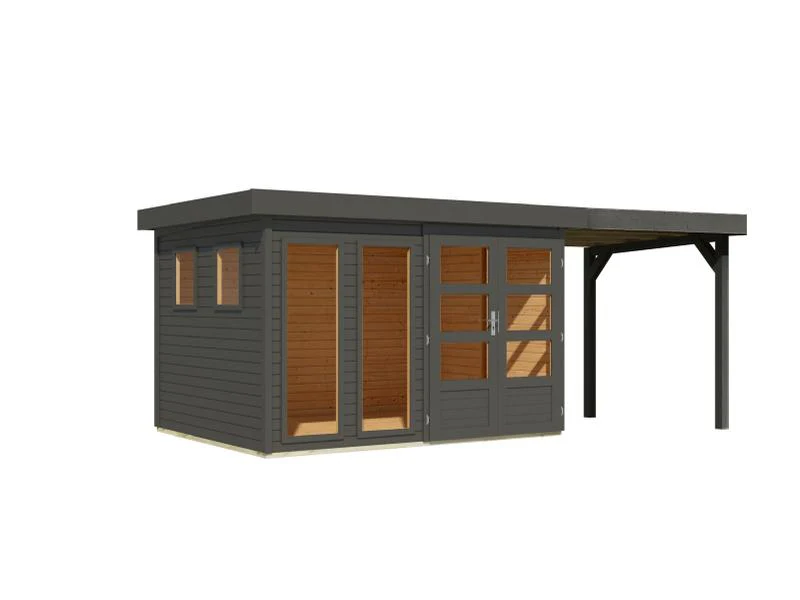 Karibu Gartenhaus Lahar 5, terragrau komplett, inkl. Anbaudach 2,40 m Breite - Image 6