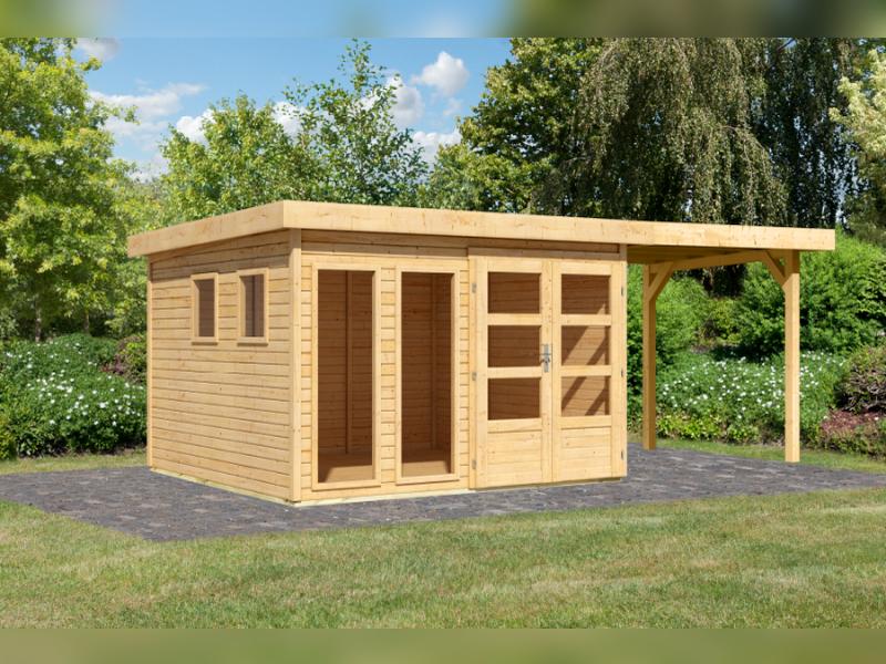Karibu Gartenhaus Lahar 6, natur, inkl. Anbaudach 2,40 m Breite - Image 2