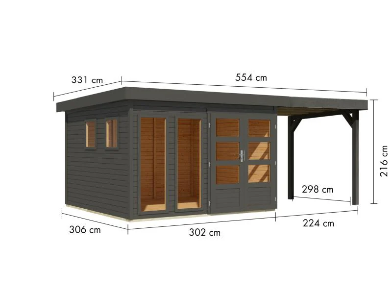 Karibu Gartenhaus Lahar 6, terragrau komplett, inkl. Anbaudach 2,40 m Breite - Image 3
