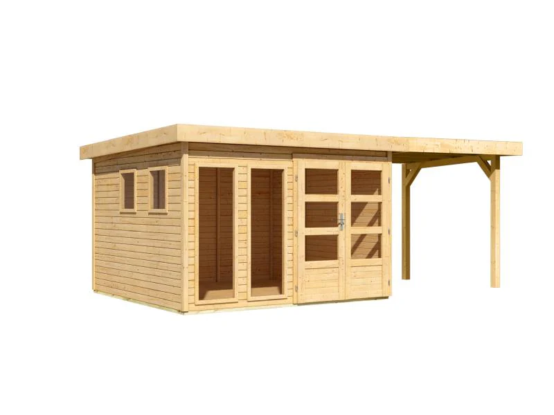 Karibu Gartenhaus Lahar 6, terragrau komplett, inkl. Anbaudach 2,40 m Breite - Image 6