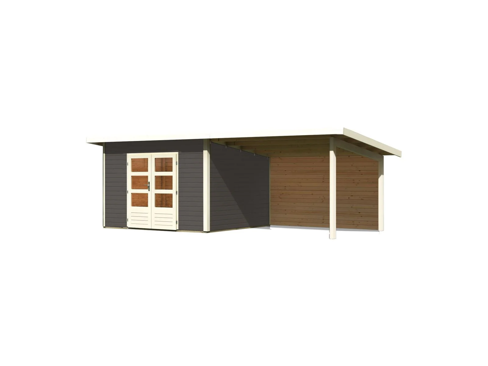 Karibu Gartenhaus Northeim 3 terragrau mit Anbaudach 3,0 Meter inkl. Rückwand - Image 4