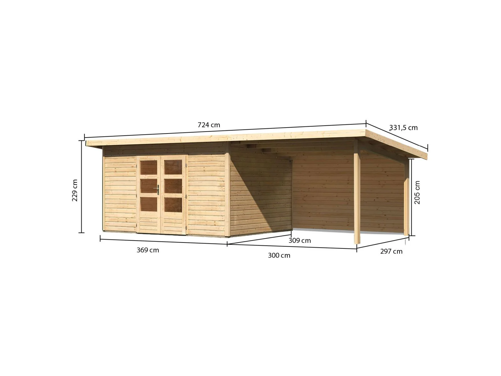 Karibu Gartenhaus Northeim 4 natur mit Anbaudach 3 m inkl. Rückwand - Image 3