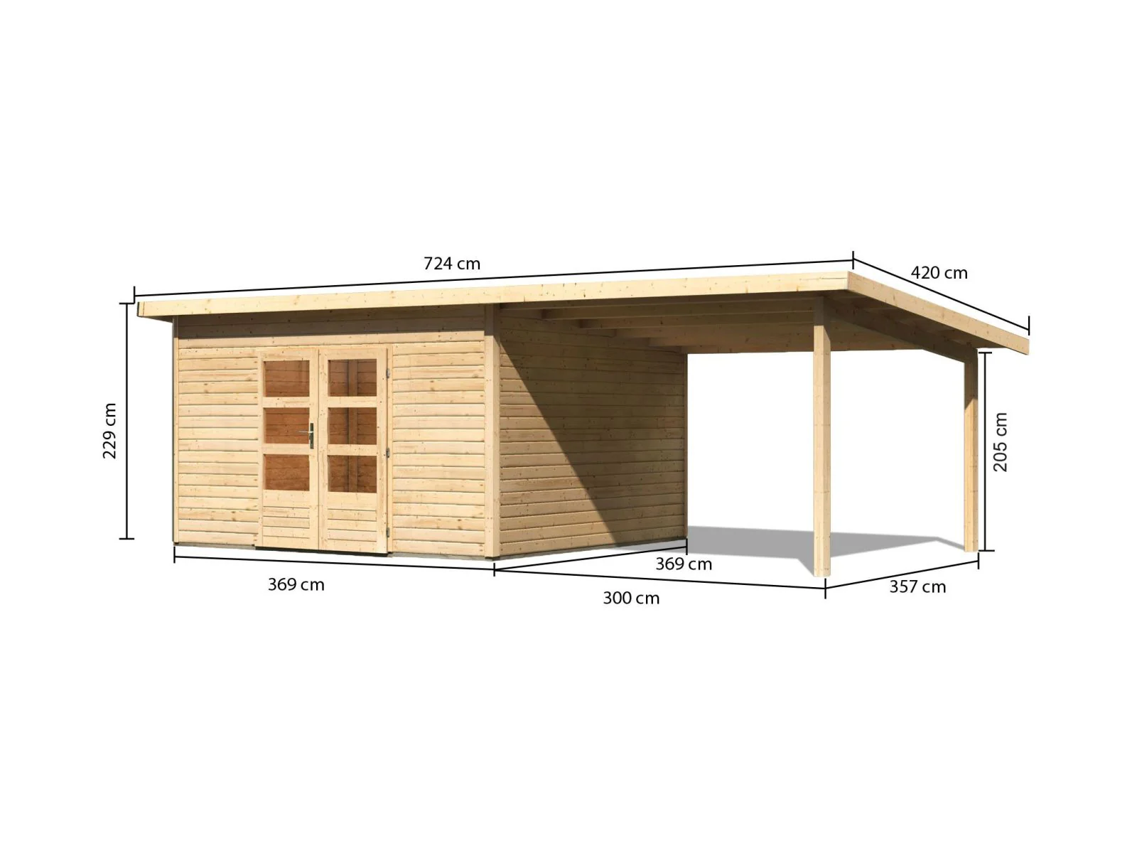 Karibu Gartenhaus Northeim 5 natur mit Anbaudach 3 m - Image 3