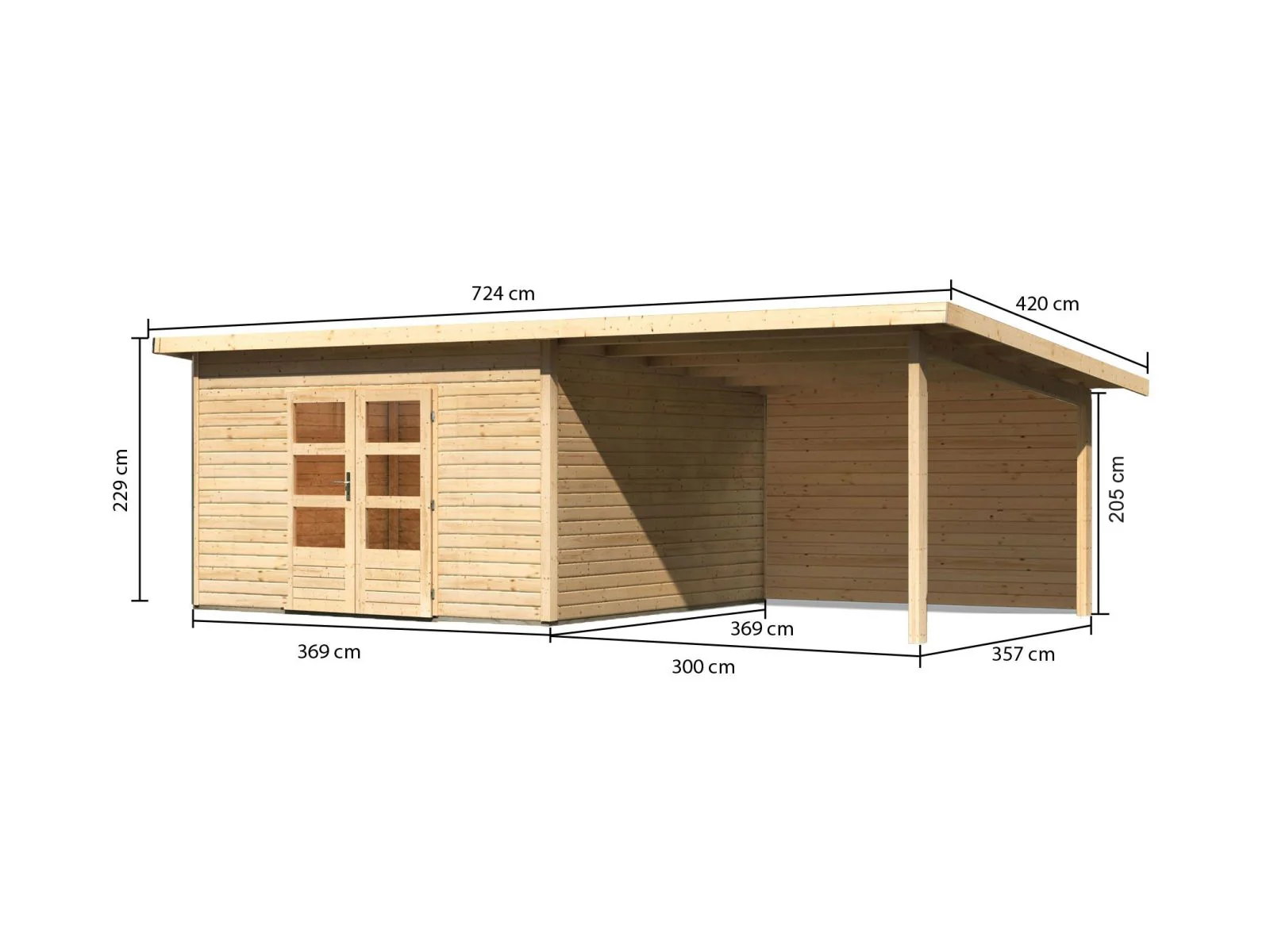 Karibu Gartenhaus Northeim 5 natur mit Anbaudach 3 m inkl. Rückwand - Image 2