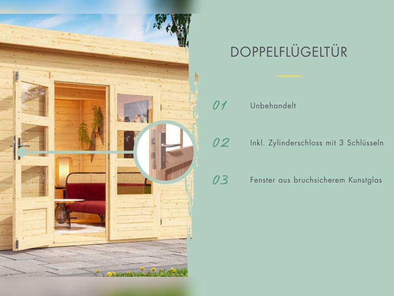 Karibu Gartenhaus Olaf 5 natur, inkl. Doppelflügeltür - Image 4