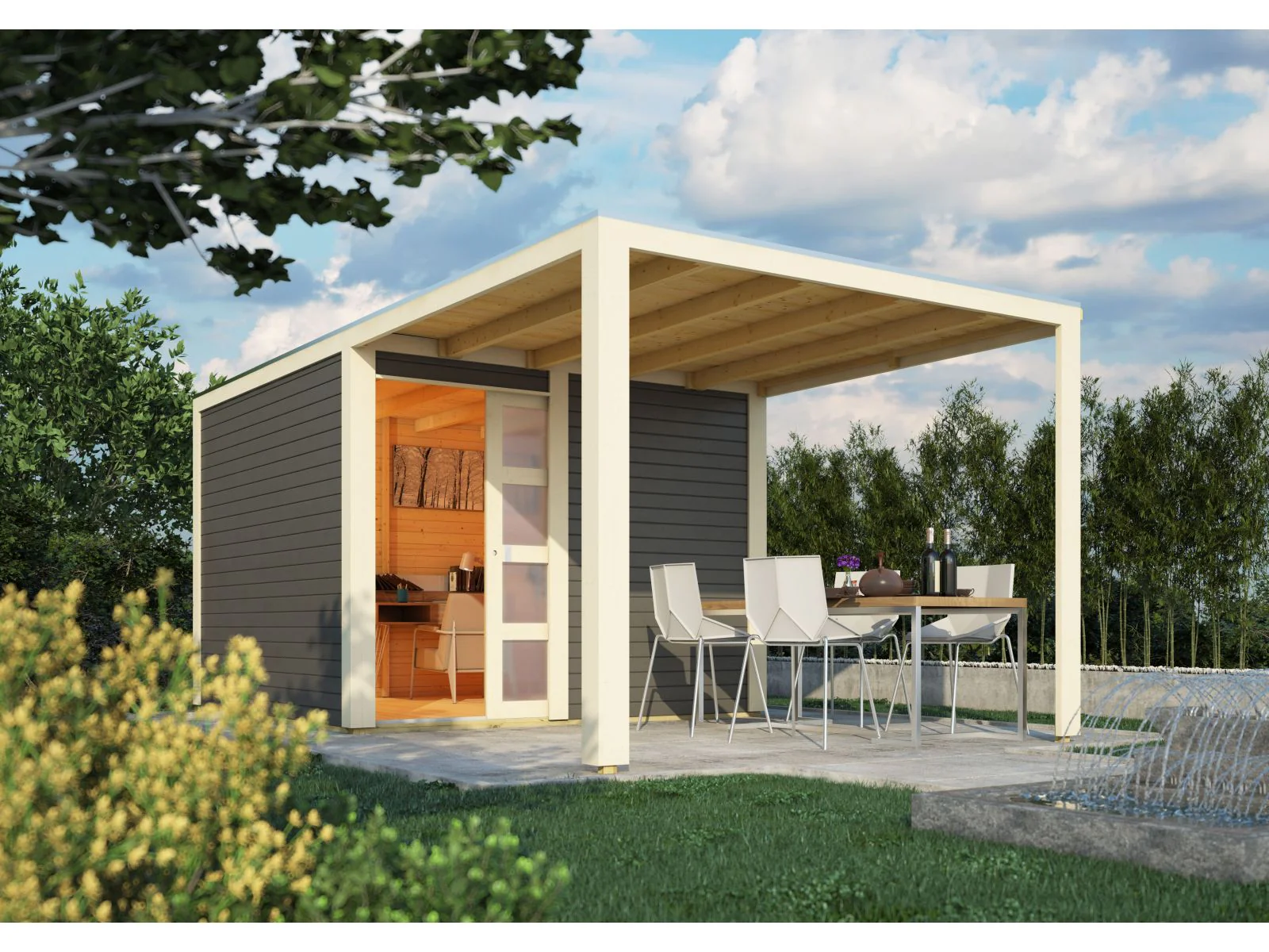 Karibu Gartenhaus Qubic 2 terragrau inkl. 2,70 m Anbaudach - Image 2