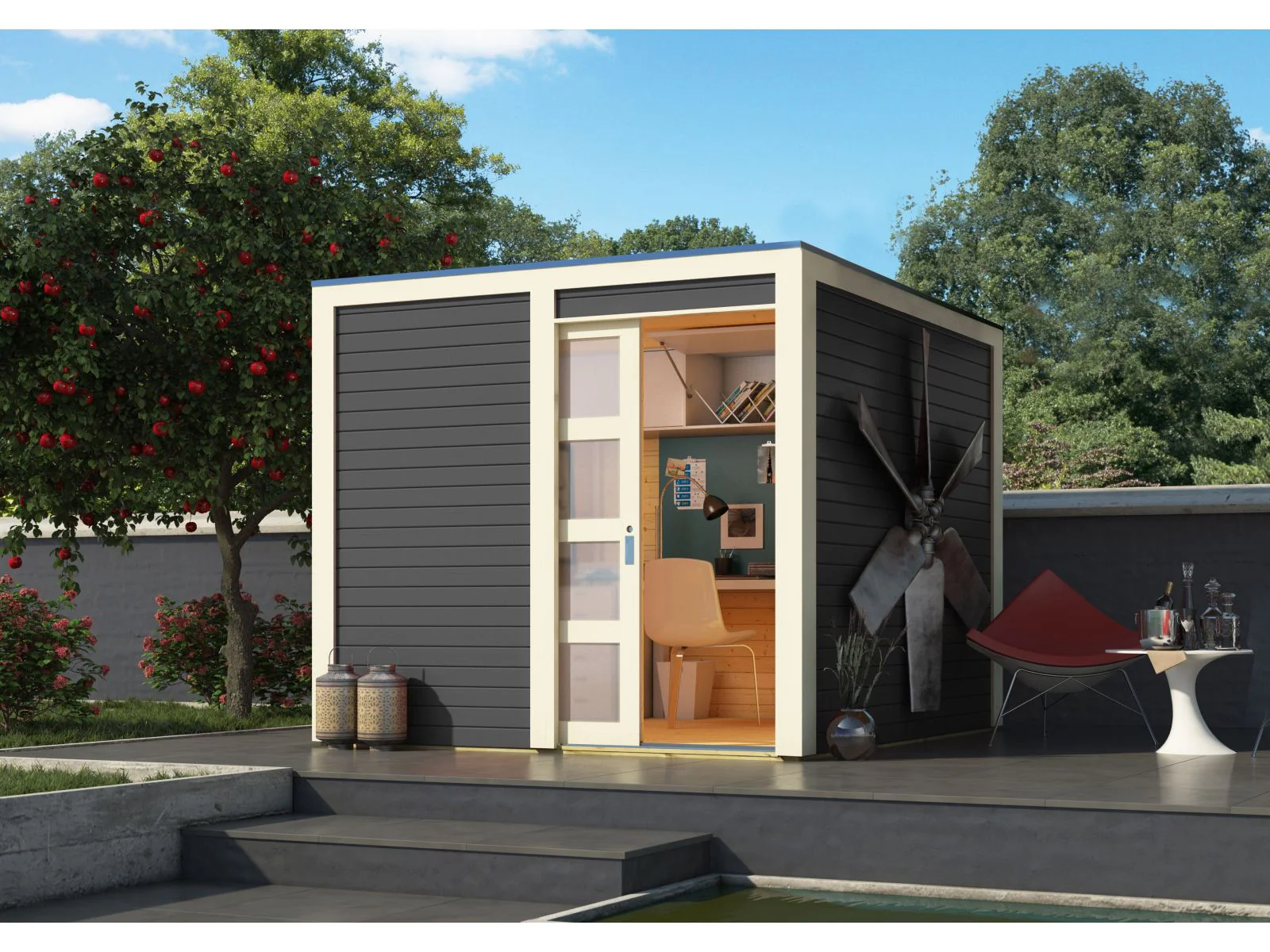Karibu Gartenhaus Qubic in terragrau