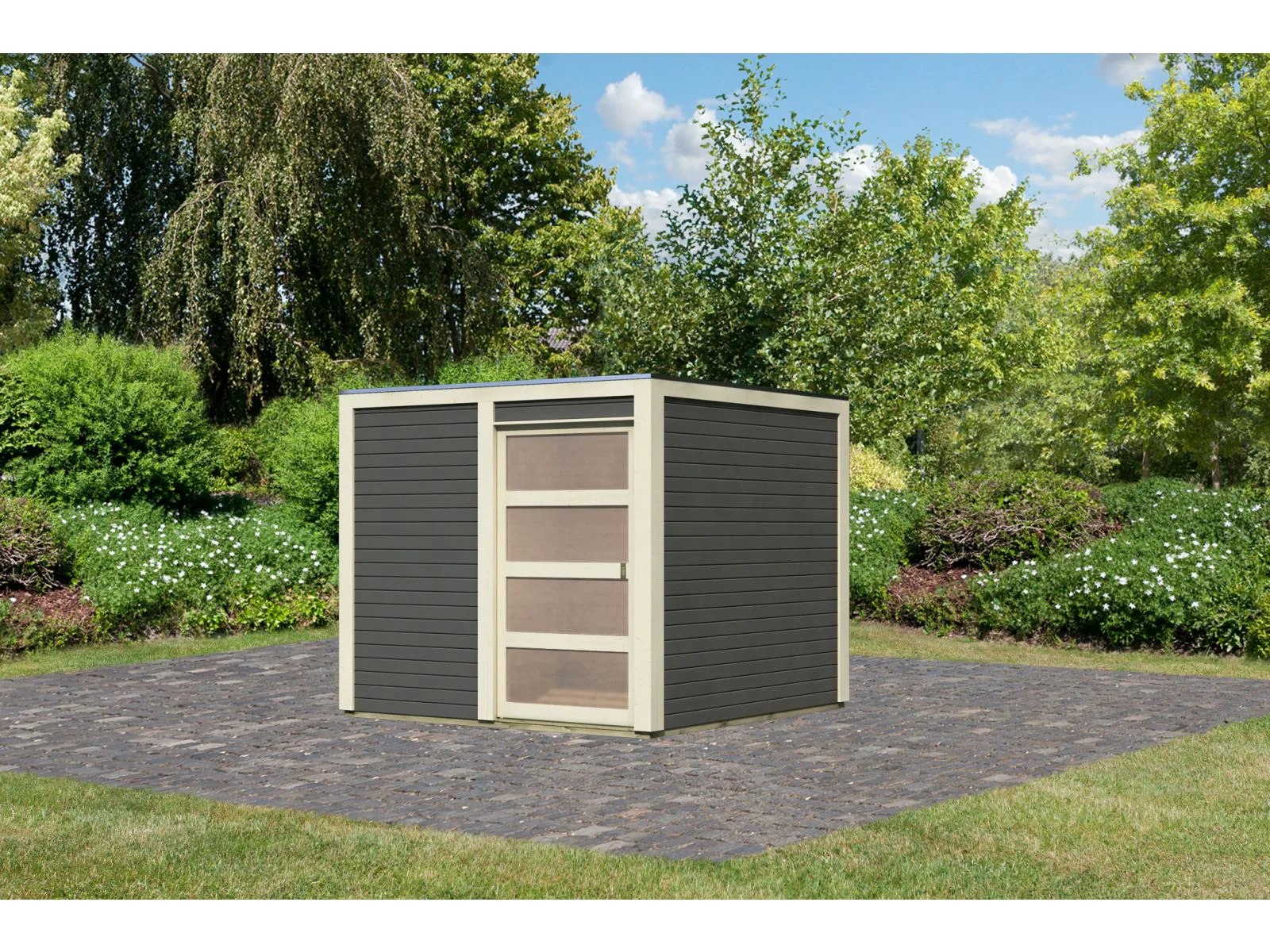 Karibu Gartenhaus Qubic in terragrau - Image 2