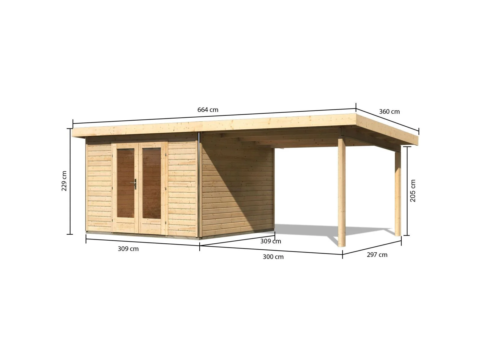 Karibu Gartenhaus Radeburg 1 natur mit Anbaudach 3,3 m - Image 2