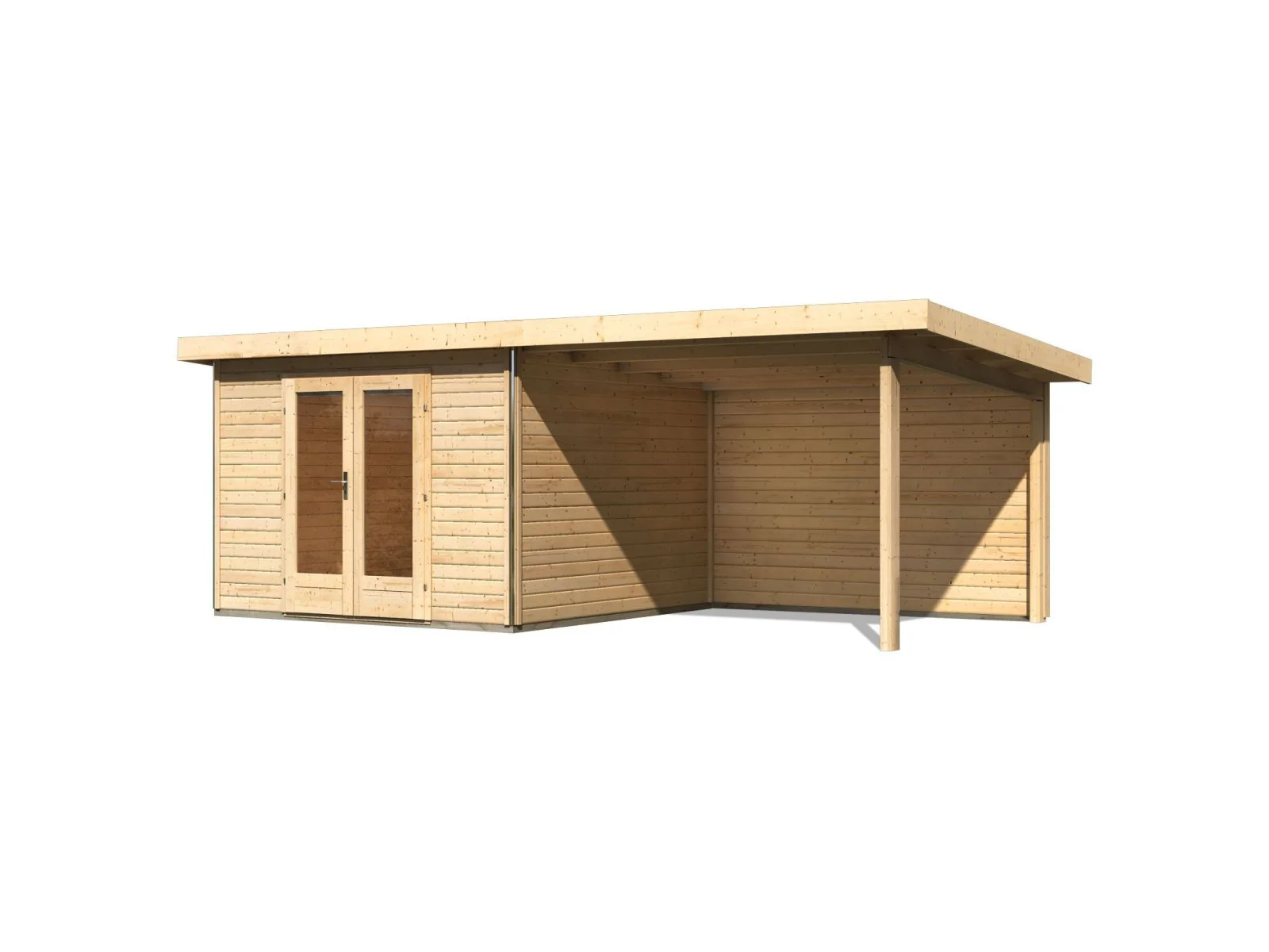 Karibu Gartenhaus Radeburg 1 natur mit Anbaudach 3,3 m inkl. Rückwand - Image 4