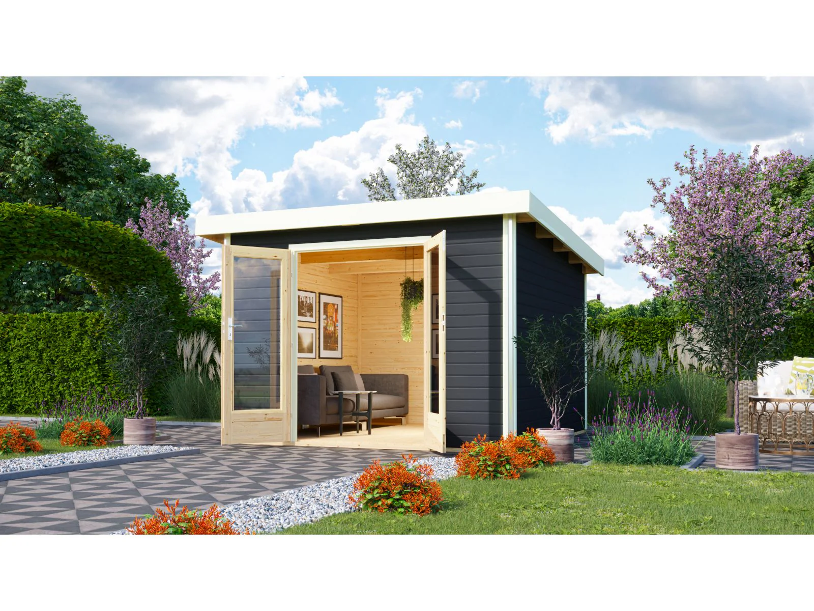 Karibu Gartenhaus Radeburg 1 terragrau 40 mm - Image 2