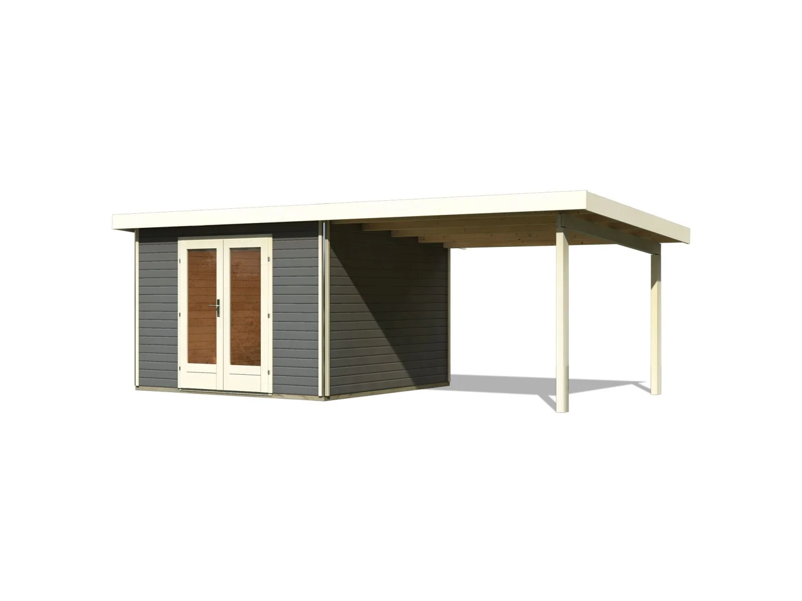 Karibu Gartenhaus Radeburg 1 terragrau mit Anbaudach 3,3 m - Image 3